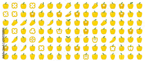 Yellow Bell Pepper Collection Various Angles and Slices