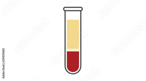 Medical blood sample test tube vector icon, centrifuged laboratory vial with plasma and red cells, clinical hematology diagnostic equipment