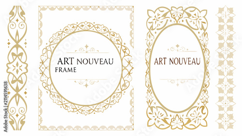 Bild auf Leinwand Art nouveau floral ornament collection with gold detailing presented as vector i