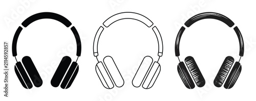 Принти на полотні Conjunto de tres estilos diferentes de auriculares aislados sobre fondo blanco