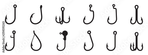 Konstfotografi Fishing hook silhouette icon set