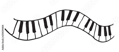 Canvas Print Piano keys wave hand drawn illustration, wavy keyboard music line doodle, styliz