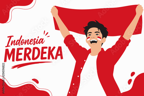 Flat vector illustration celebrating Kemerdekaan Indonesia, Indonesian Independence Day