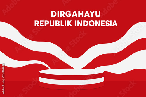 Flat vector indonesian independence day kemerdekaan indonesia display podium background for product presentation and event celebration
