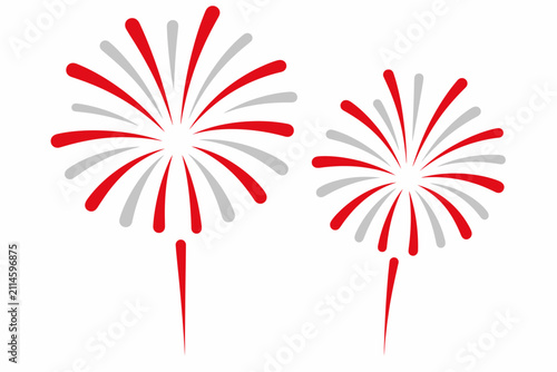 Red and white fireworks display flat vector for Indonesian Independence Day celebration, Hari Kemerdekaan Indonesia