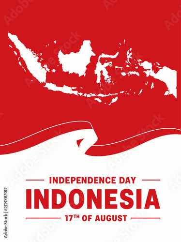 Flat vector indonesian independence day celebration and kemerdekaan indonesia minimalist poster with red white map graphic