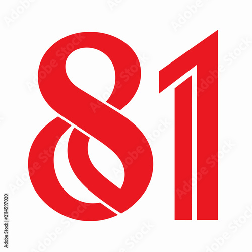 Minimalist flat vector illustration of the number 81 for Indonesian Independence Day celebration commemorating Kemerdekaan Indonesia in red
