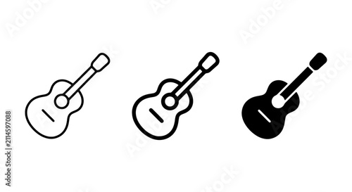 Картината върху платно Acoustic Guitar Icons, Musical Instrument Vector Graphics, Simple Outline and Si