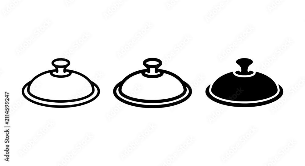 Fototapeta premium Food Cloche Icons, Serving Dish Lid Vector Set, Restaurant Menu Element