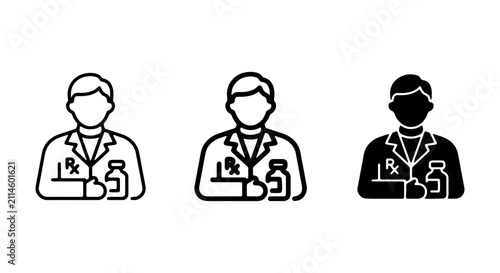 Pharmacist Icon Set, Medical Professional Vector Graphics, Healthcare Service Symbols, Pharmacy Staff Illustration