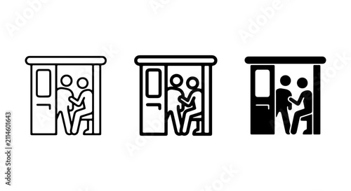 Bus Stop Icons, Public Transport Shelter Symbols, Urban Waiting Area Pictograms