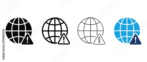 globe icons with warning triangle symbols indicating alerts or notifications for global issues