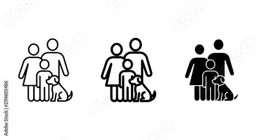 Family Icons, Pet Icons, Human Figures, Vector Set, Simple Graphics