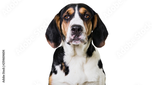 Cuadro en lienzo Basset Hound dog with long ears and tri-color coat