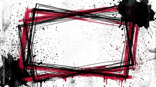 Grunge paint splatter frame with red and black brush strokes