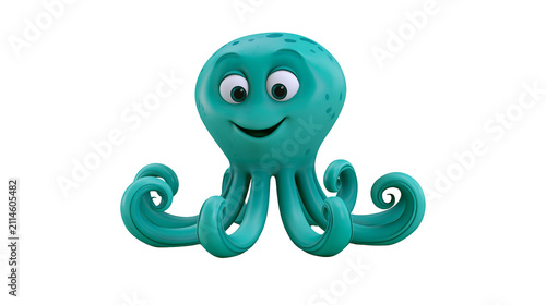 Cute cartoon teal octopus with big eyes and a smile