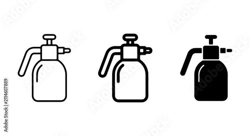 Garden Sprayer Icons, Pressure Pump Bottle Vector Set, Plant Care Tool Illustrations