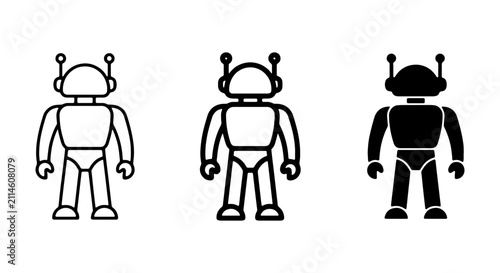 Robot Icons Set, Futuristic Android Symbols, AI Technology Vector Graphics, Simple Machine Characters