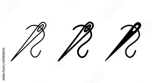 Needle and Thread Icons, Sewing Tools Vector Graphics, Crafting and Tailoring Symbols