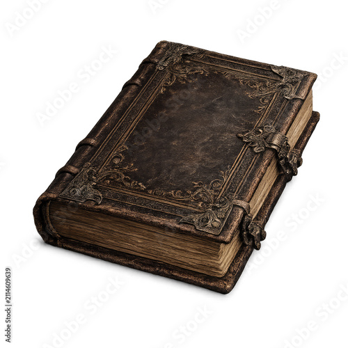 Antique Leather Bound Book With Ornate Metal Clasps Isolated on Transparent Background Vintage Tome PNG