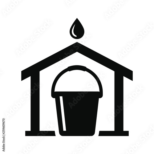 Simple house icon with a water bucket and drop symbol isolated on transparent background for plumbing or home maintenance service branding