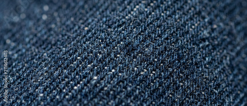 Macro Texture of Dark Blue Denim Fabric with Selective Focus