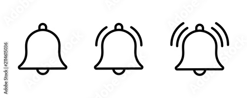 Принти на полотні Black Line Bell Notification Icons Set with Three Alert States for UI, Mobile Apps, Web Interface, Ringing, Silent, and Active Notification Symbols Vector Collection