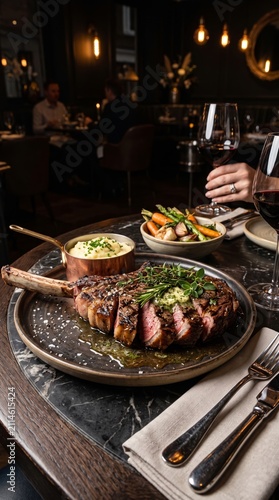 Succulent grilled steak served with delightful sides in a sophisticated dining atmosphere