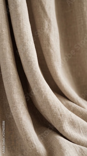 Detailed view of gentle natural fabric gracefully arranged in soothing neutral shades for interior design and textile artistry