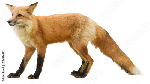 Принти на полотні Red fox with bushy tail and black legs standing