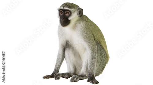 Fotografie Vervet monkey sitting with light grey and green fur