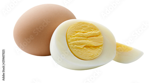 Fotografie Whole and halved hard-boiled egg with yolk visible