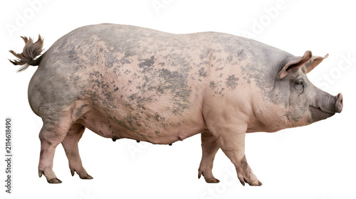 Konstfotografi Large spotted pig standing profile view