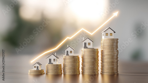 house model set with money coins saving for concept investment mortgage finance and home loan refinance