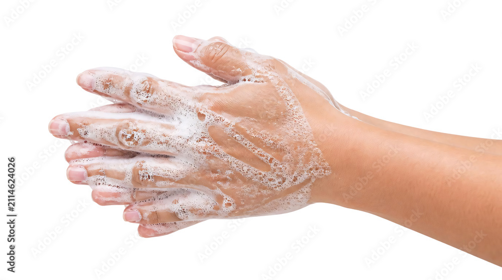 Fototapeta premium Washing hands with soap isolated on transparent background
