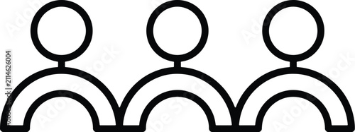 Minimalist people icon set, black line team vector, group of three users