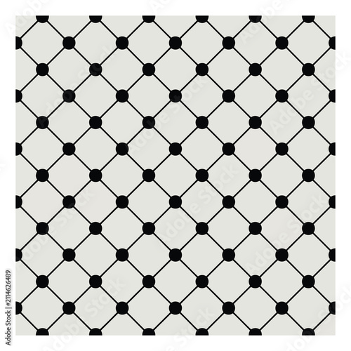 Fotografía Patrón geométrico continuo con puntos negros y líneas diagonales entrecruzadas