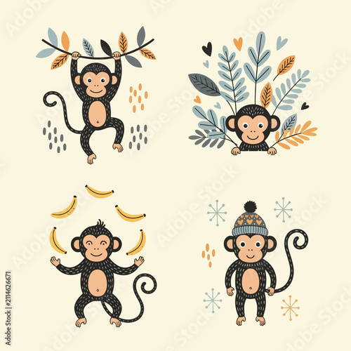 Photography Cute Baby Monkey Learning New Jungle Skills Daily