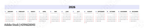 Foto English 2026 Horizontal Linear Grid Creative Studio Project Grid Calendar Annual Wall Planner Poster (Compatible with 2037 and 2043)
