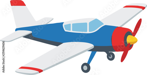 Clean vector illustration of a single engine propeller airplane isolated on a white background. Suitable for aviation, transportation, travel, education, and design projects.