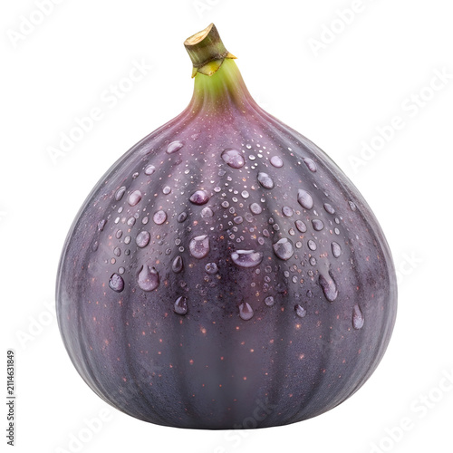 Fresh purple fig with water droplets isolated on transparent background