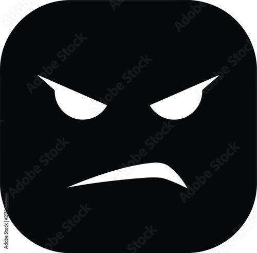 Quadro su tela A minimalist black square icon featuring an angry facial expression with sharp e