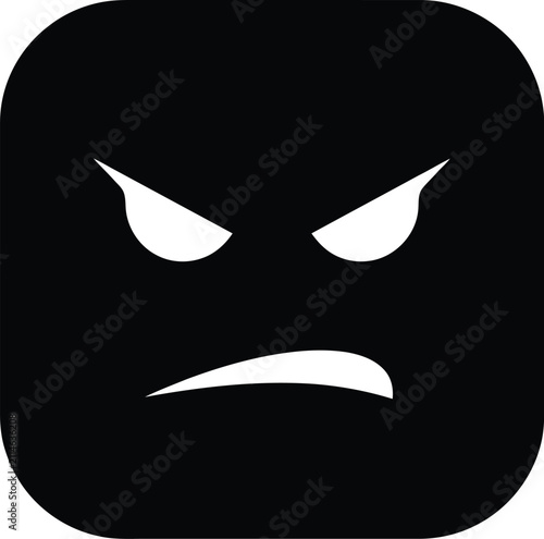 Bild auf Leinwand A black square icon featuring a stylized angry face with sharp eyes and a frowni