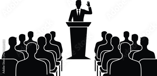 Картината върху платно Business executive addressing audience from podium during corporate conference,