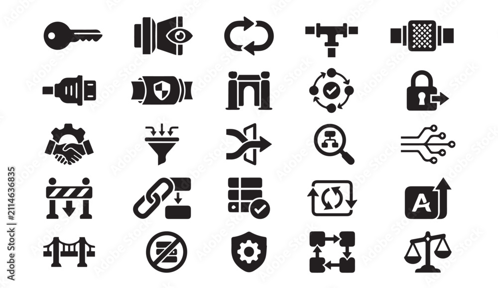 Fototapeta premium Industrial and technical vector symbol collection with industry, technical