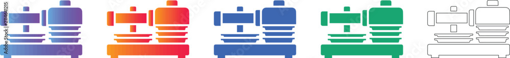 Fototapeta premium Industrial Metal Lathe Icons for Engineering and Manufacturing