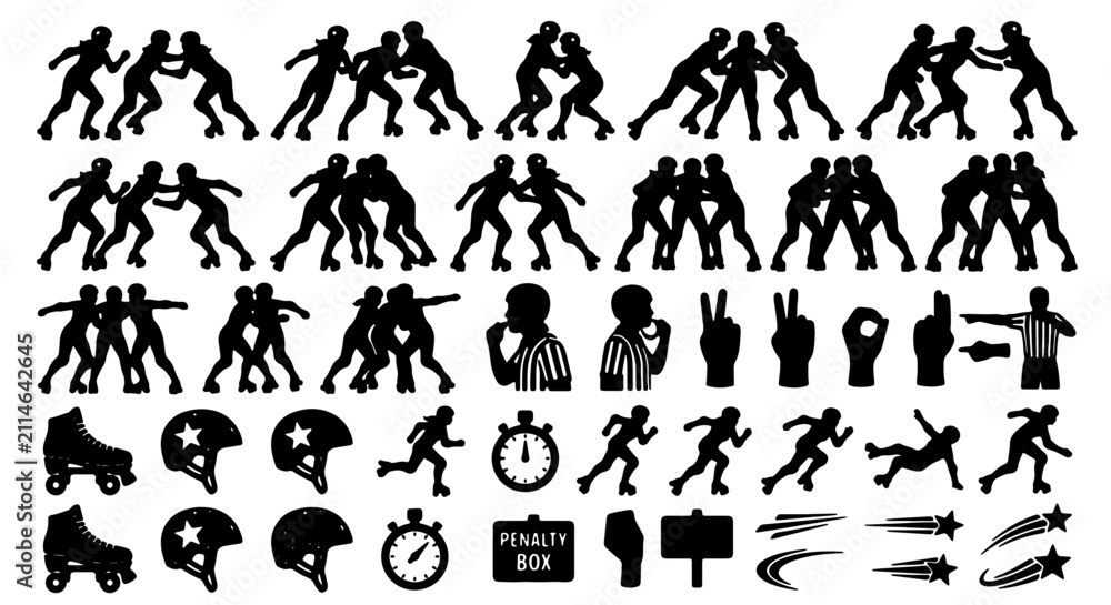 Obraz premium Sports Icons Collection: Action Figures, Referees, Equipment, and Symbols for Athletic Design