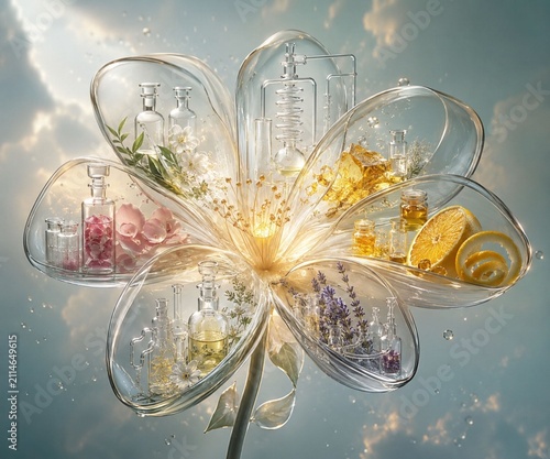 Floating Botanical Perfume Laboratory Inside a Glass Flower