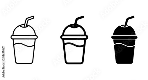 Beverage Icons Set: Cold Drinks, Smoothies, Takeaway Cups with Straws, Vector Graphics