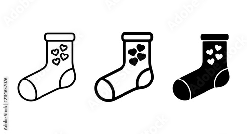 Heart Pattern Socks Vector Icons, Cozy Footwear Graphics, Cute Apparel Symbols, Valentine's Day Design Elements